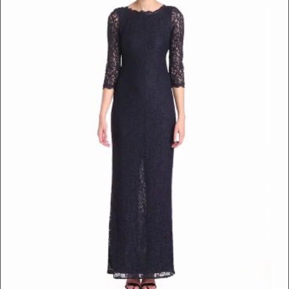 Adrianna Papell Scalloped Lace Gown Dress - Picture 2 of 7